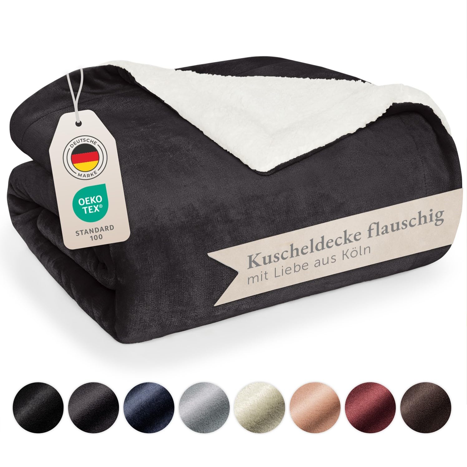 Blumtal Premium Sherpa Kuscheldecke flauschig 220x240 cm - Oeko-Tex zert. Sofa Decke mit Dicker Sherpa-Innenseite - super Flauschige Decke extra dick und wärmend - Fluffy Blanked - Anthrazit