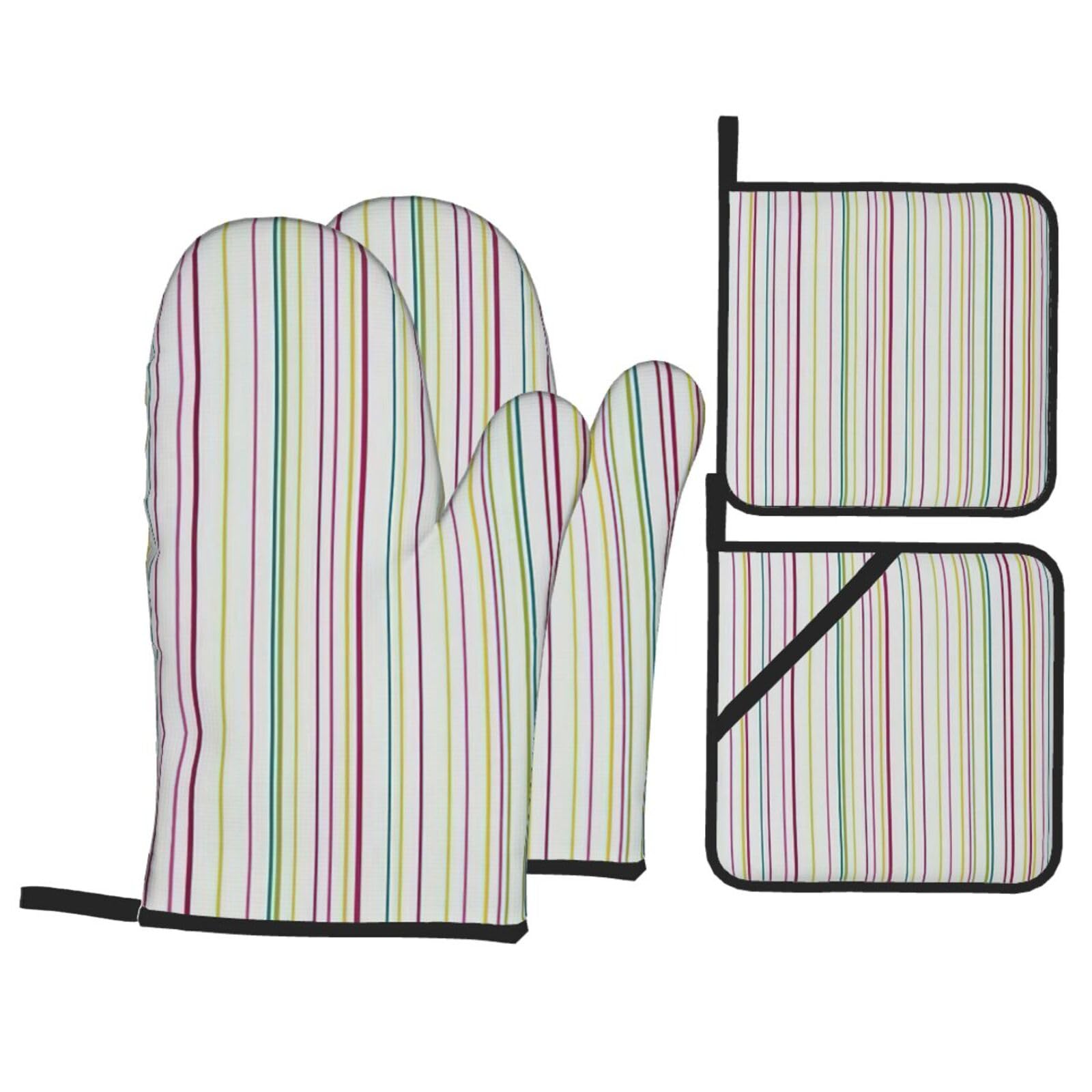 Striped. Print 4-Piece Oven Microwaving Set Waterproof Kitchen Gloves for Baking Grilling Cooking