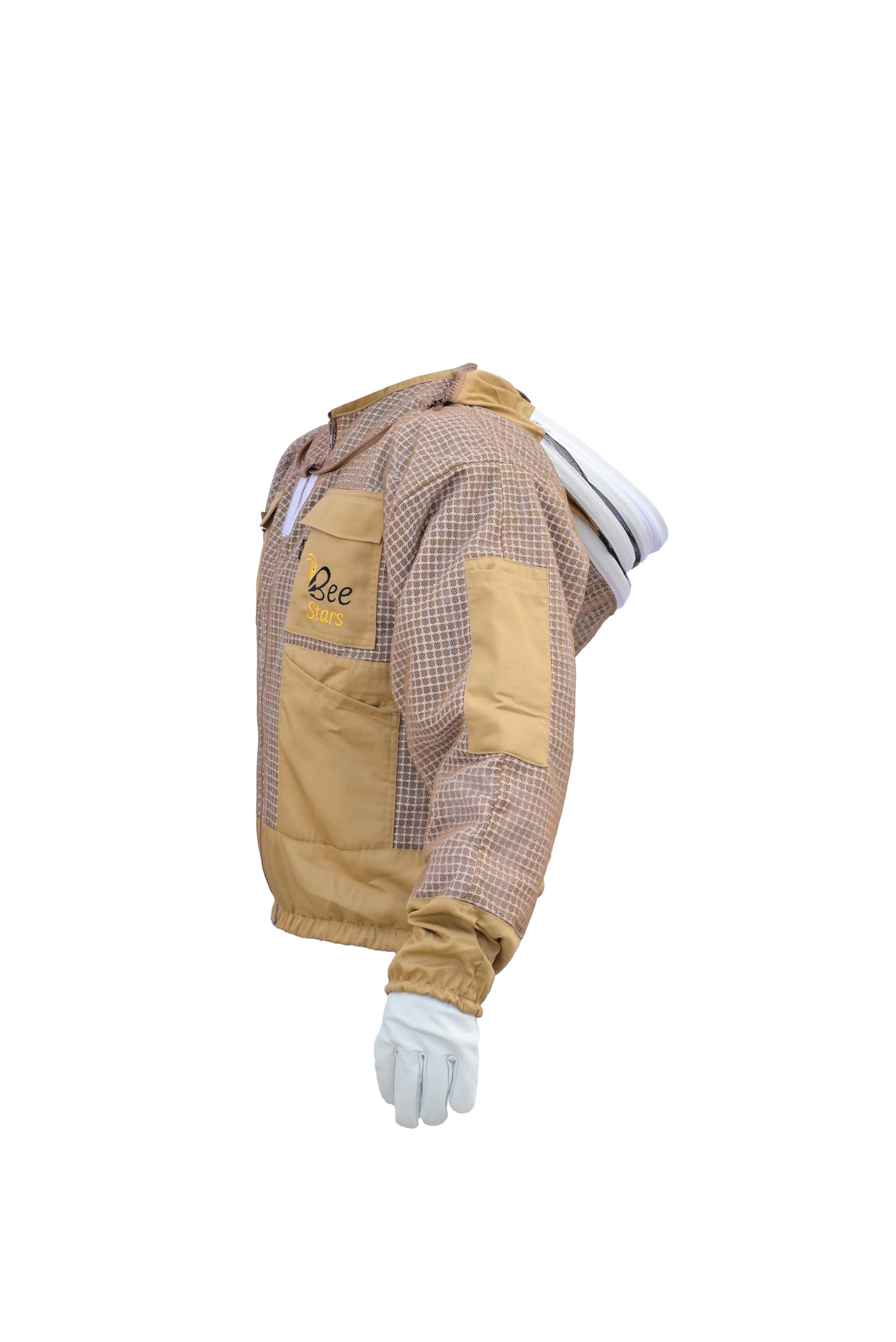 Chaqueta de abeja de 3 capas con velo de valla y un par de guantes ventilados a prueba de picaduras, chaqueta de apicultura para apicultores