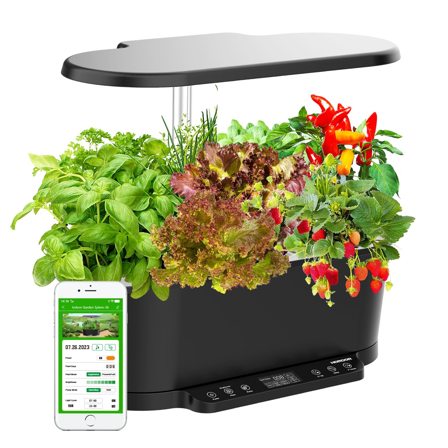 Hydroponics Growing System Kit APP Controlled, 15 Pods Indoor Herb Garden Hydroponic 36W Grow Light, Smart Indoor Garden, Height Adjustable to 30", Auto Timer, Quiet Pump, Water Shortage Alarm, Black