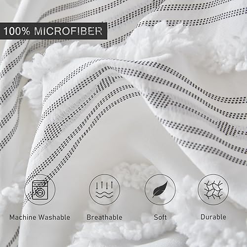 Miniatura 3 de Juego de funda de edredón tamaño Queen, 3 piezas, suave, estilo desgastado y bohemio, juego de funda de edredón copetuda con 2 fundas de almohada