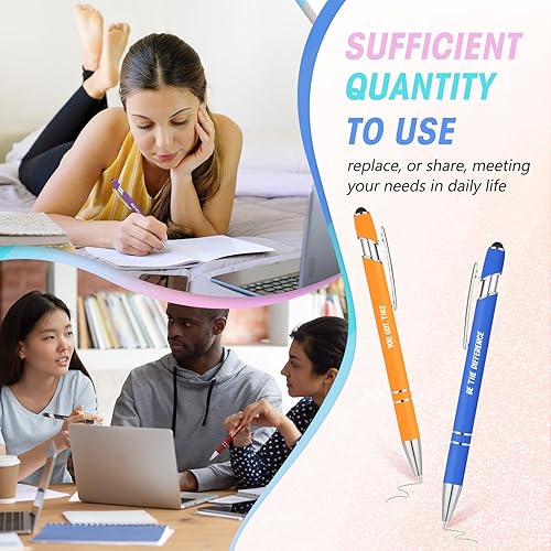 Miniatura 7 de Yeaqee 24 piezas de bolígrafos de bola inspiradores de tinta negra retráctiles con citas y punta de lápiz táctil, mensaje alentador para hombres y