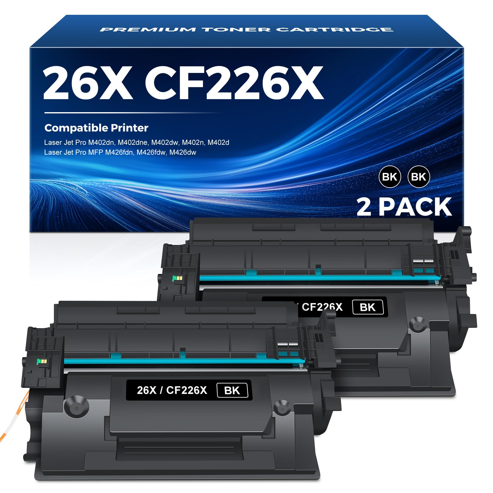 - 26X CF226X Toner Cartridge Compatible for HP 26X Black High Yield Toner Cartridge 26A Work for Laser Jet Pro MFP M426fdw, M426fdn, M402dn, M402dne, M402dw, M402n, M426, M402 Series Printer, 2 Pack