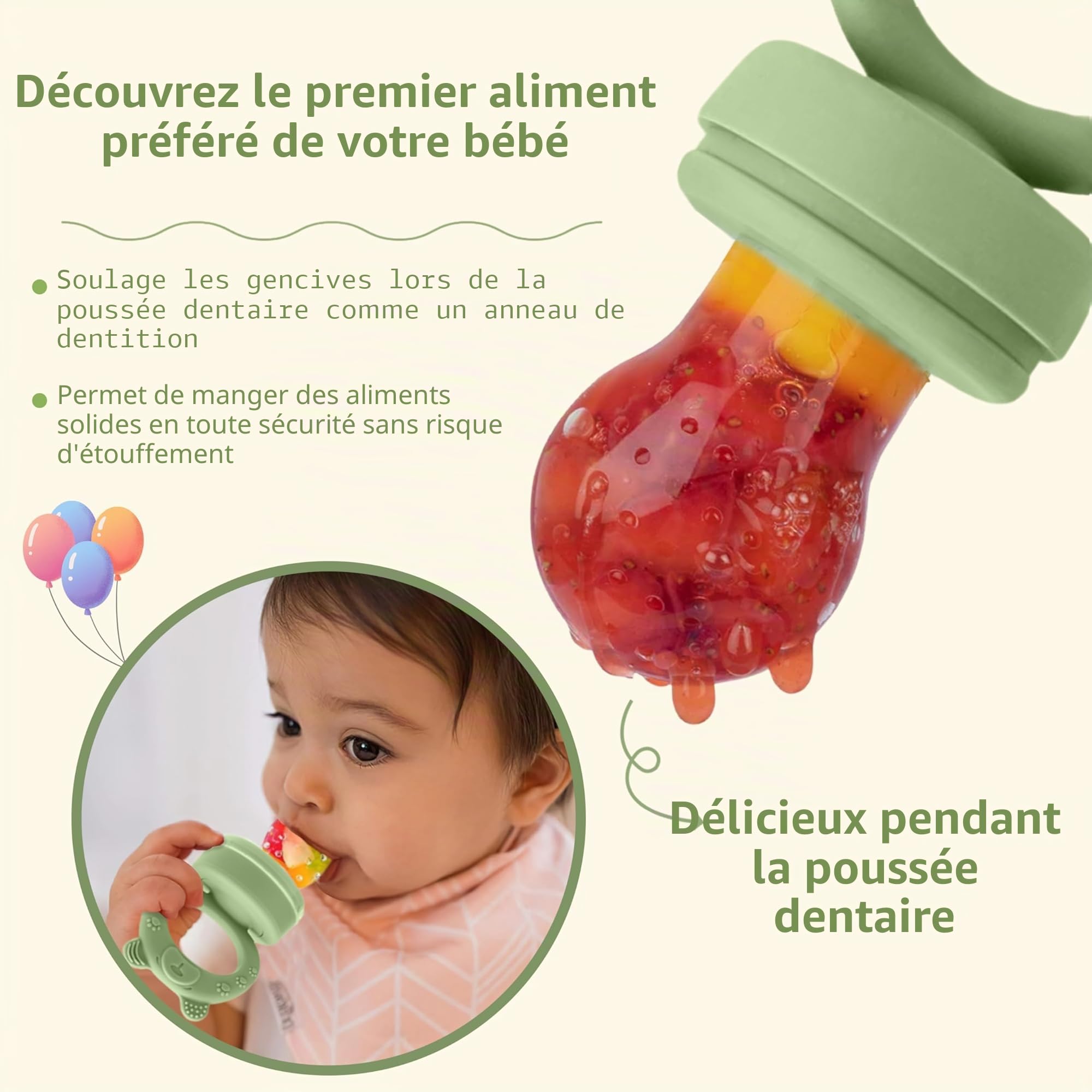 Grignoteuse Bébé - Kit de Distribution pour Bébé, Comprend 2 Tétines Alimentaires avec 3 Tétines de Tailles Différentes, Accessoire d'Alimentation en Silicone pour Bébé
