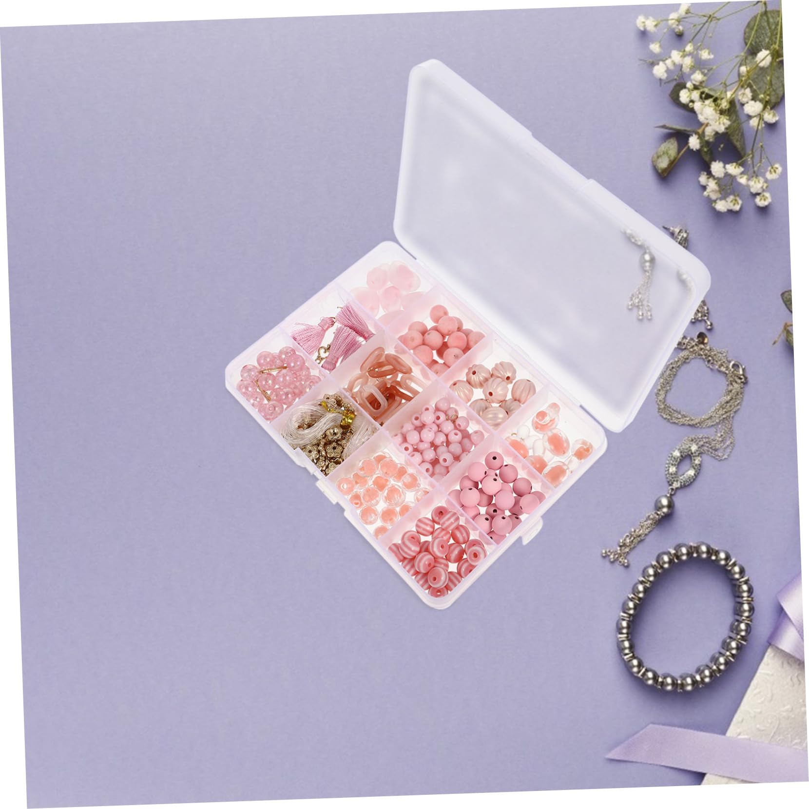 TEHAUX 3 Sätze DIY zubehör bastelsets für schmuck herstellen bead set Schmuck Zubehör Set kunststoffperlen Perlenset Schmuck Armband Herstellung von Perlen DIY-Perlen Plastik Rosa
