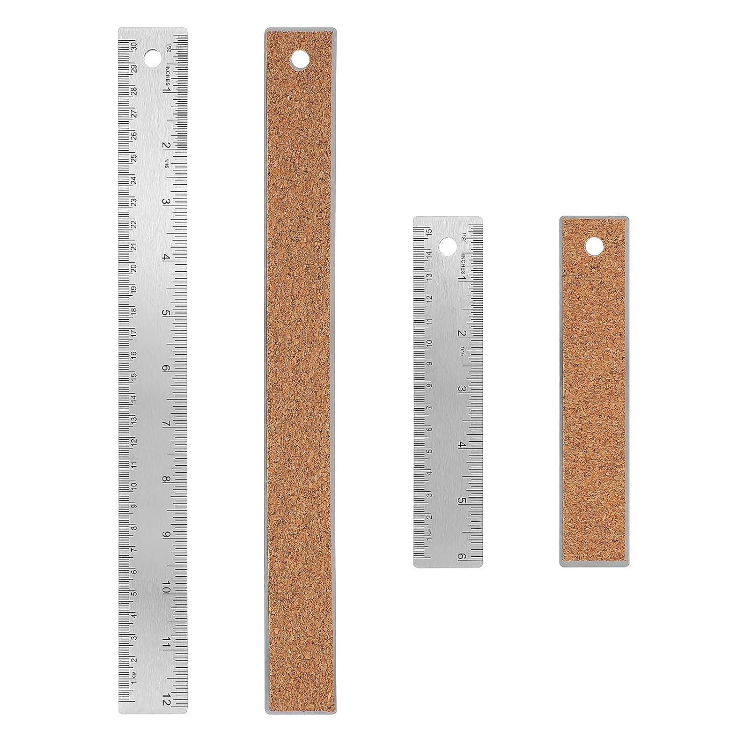 Gjinxi Metal Ruler Cork 2Pcs Stainless Steel Rulers Straight Edge Ruler Non Slip