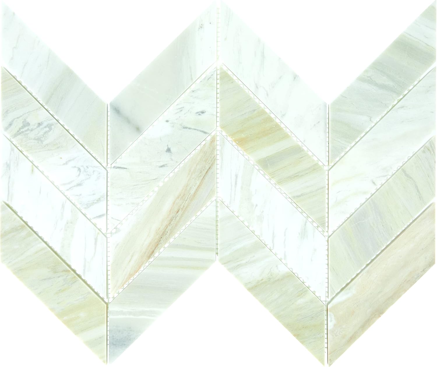Daltile Pietra Divina 1.5" x 5" Marble Natural Stone Chevron Mosaic in Polished Namaste (10 PC per Carton) (11.10 SQFT per Carton)