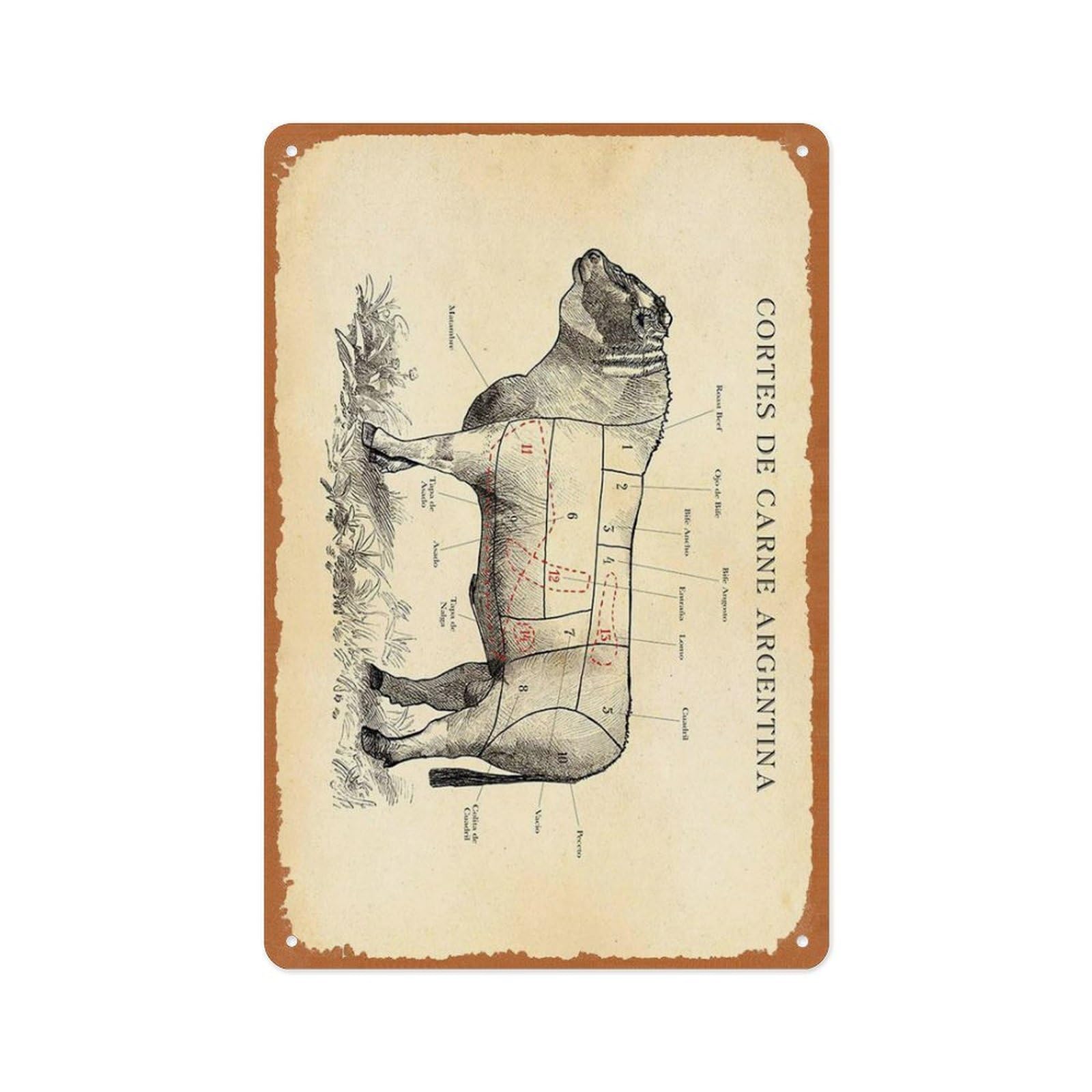 peiyeety Argentinian Beef Cuts Chart Art Print - Vintage Poster 8x12 InchesVintage Metal Tin Sign for Home Bar Pub Garage Decor Gifts