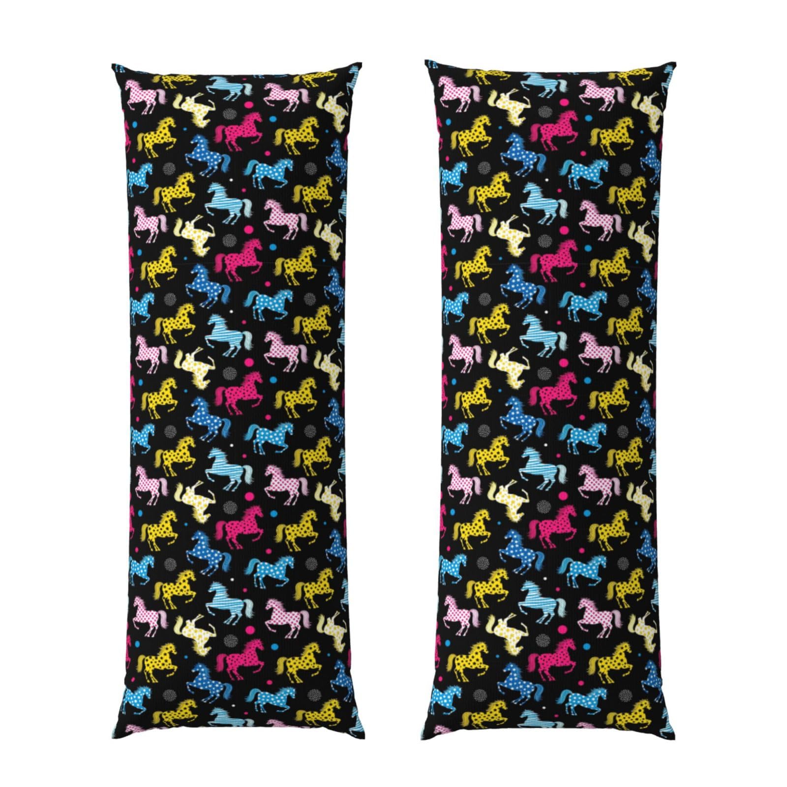 Body Pillow Cover 20x60 Inch, Colorful Stars Dots Stripes Horse Black, Long Zippered Pillowcase, Breathable Flannel Fabric, Comfortable Protector for Men Women Bed Couch