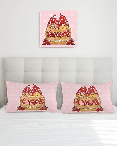 Miniatura 3 de Juego de 2 fundas de almohada decorativas rectangulares para el día de San Valentín, gnomo rojo, corazones de amor, flor de rosa, grano de madera,