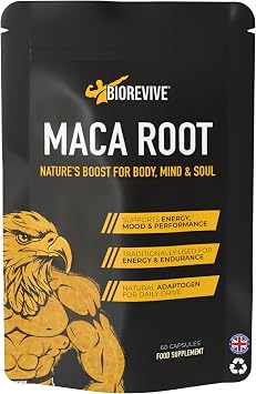 Biorevive Maca Root Capsules 1000mg, 60 Count   High Strength Vegan Supplement   Daily Support for Men & Women, Energy, Stamina & Hormonal Balance