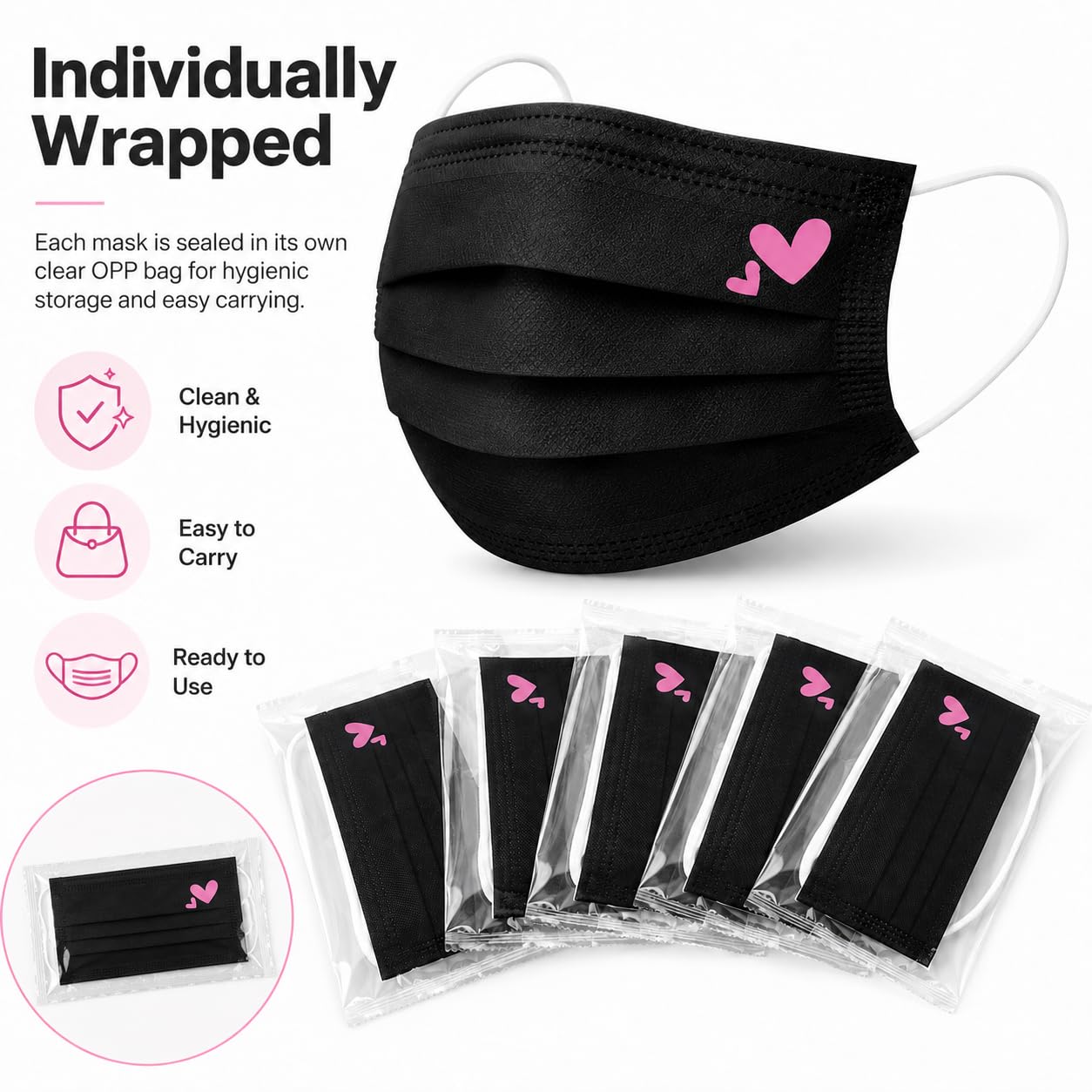 Cute Pink Face Masks - 50 Pack -2