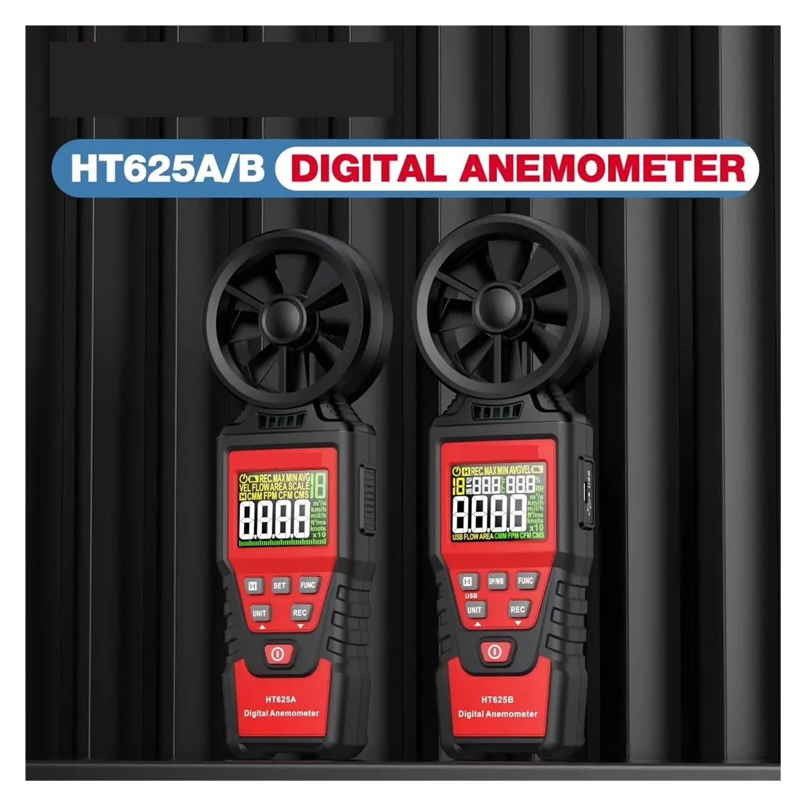 Anemometry, Cyfrowy anemometr, przenośny ręczny miernik prędkości wiatru, miernik wiatru, wyświetlacz LCD, miernik temperatury(HT625B)
