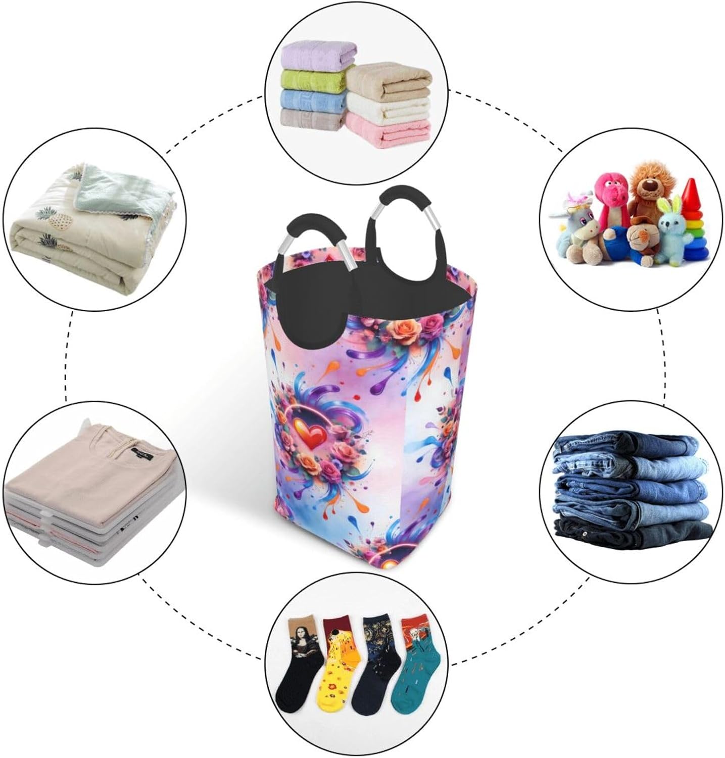 The Rose Of My Heart Foldable Dirty Laundry Bag, Waterproof Oxford Fabric With Pe Board Base, 50l Capacity For Home & Travel