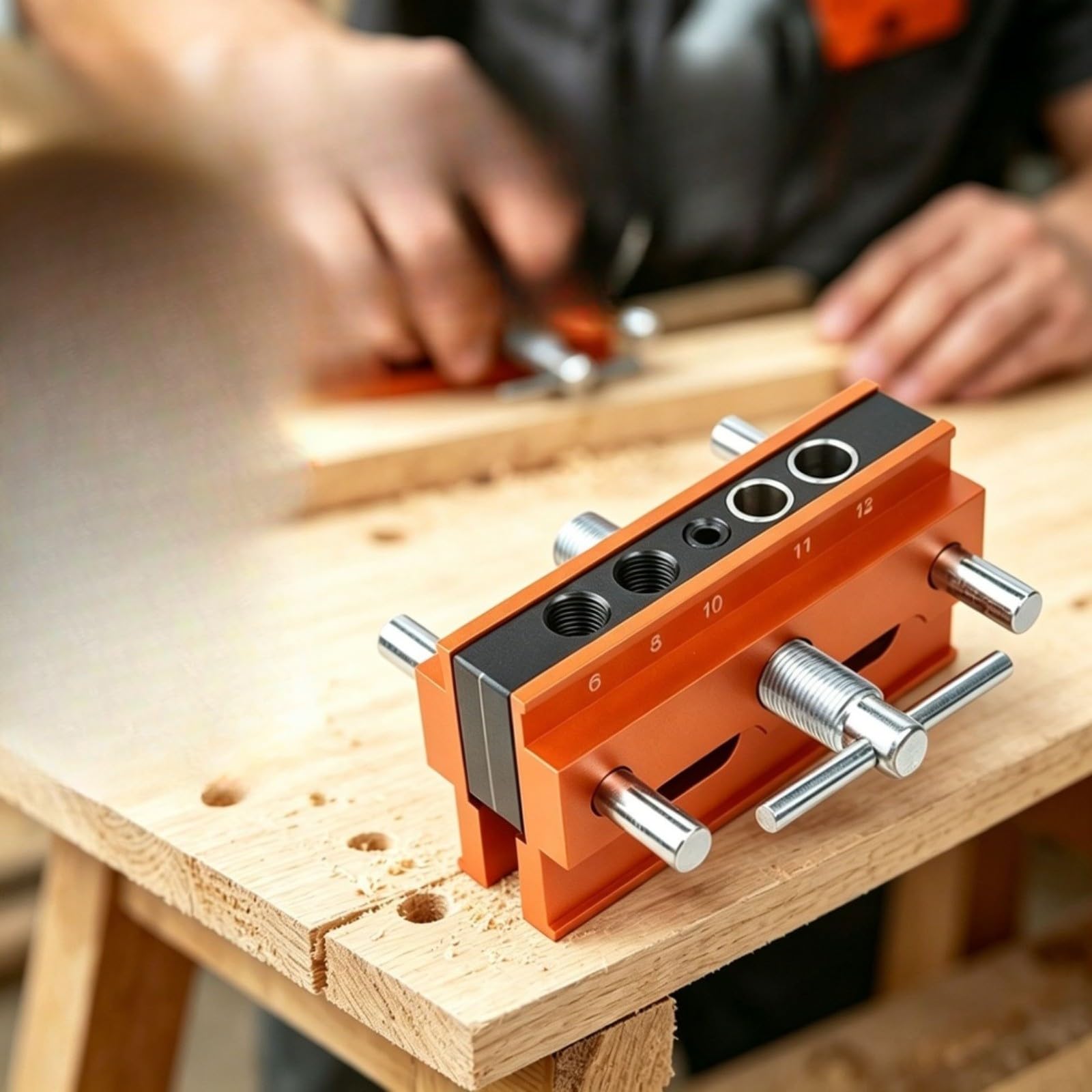 Vertikales Bohrführungs-Set, für Holzbearbeitung, mit Edelstahl-Liner, verstellbarer Spannvorrichtung, für präzises Bohren in Metall- und Holz-Mittelmarkierung (B)