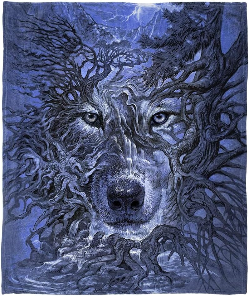 Dawhud Direct Mystic Tree Wolf Blanket - 50x60-Inch Soft Plush Throw for Adults and Kids - Cozy Fleece Blanket for Bed, Sofa, or Travel - Thoughtful Gifts for Wolf Lovers