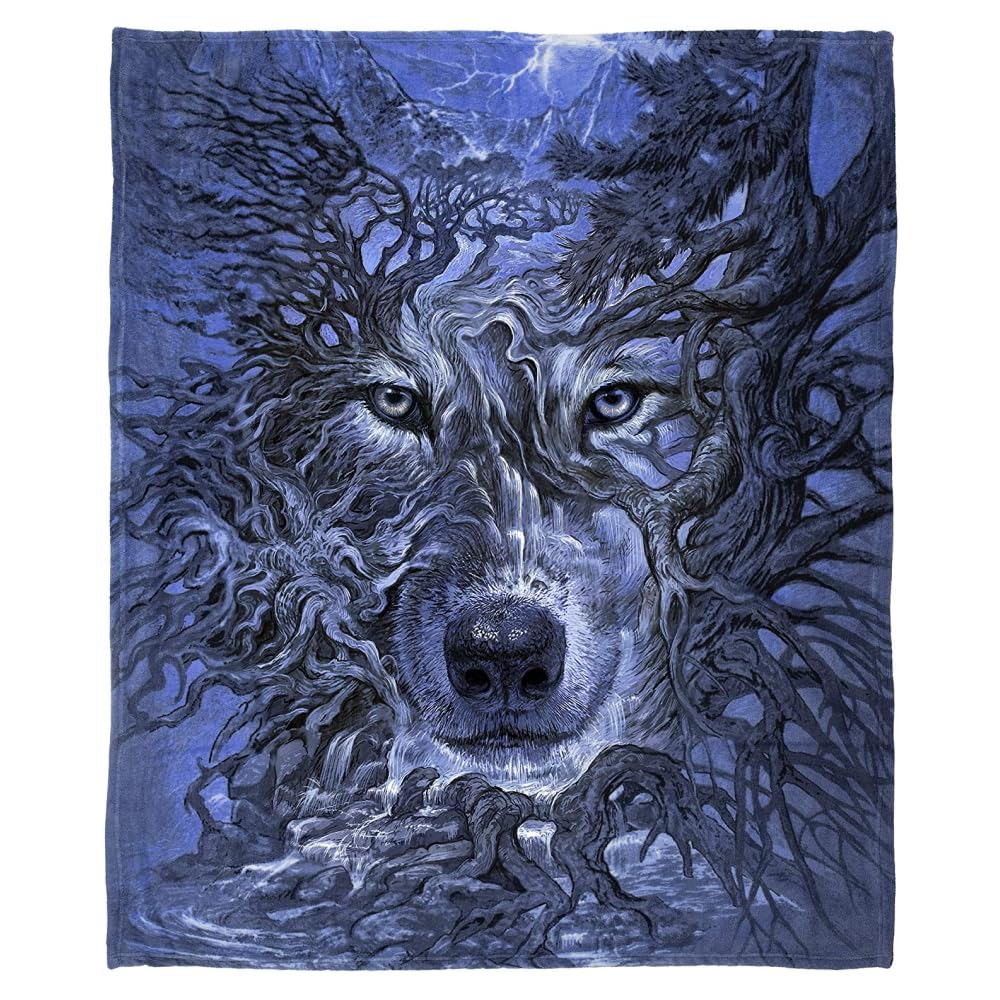 Dawhud Direct Mystic Tree Wolf Blanket - 50x60-Inch Soft Plush Throw for Adults and Kids - Cozy Fleece Blanket for Bed, Sofa, or Travel - Thoughtful Gifts for Wolf Lovers