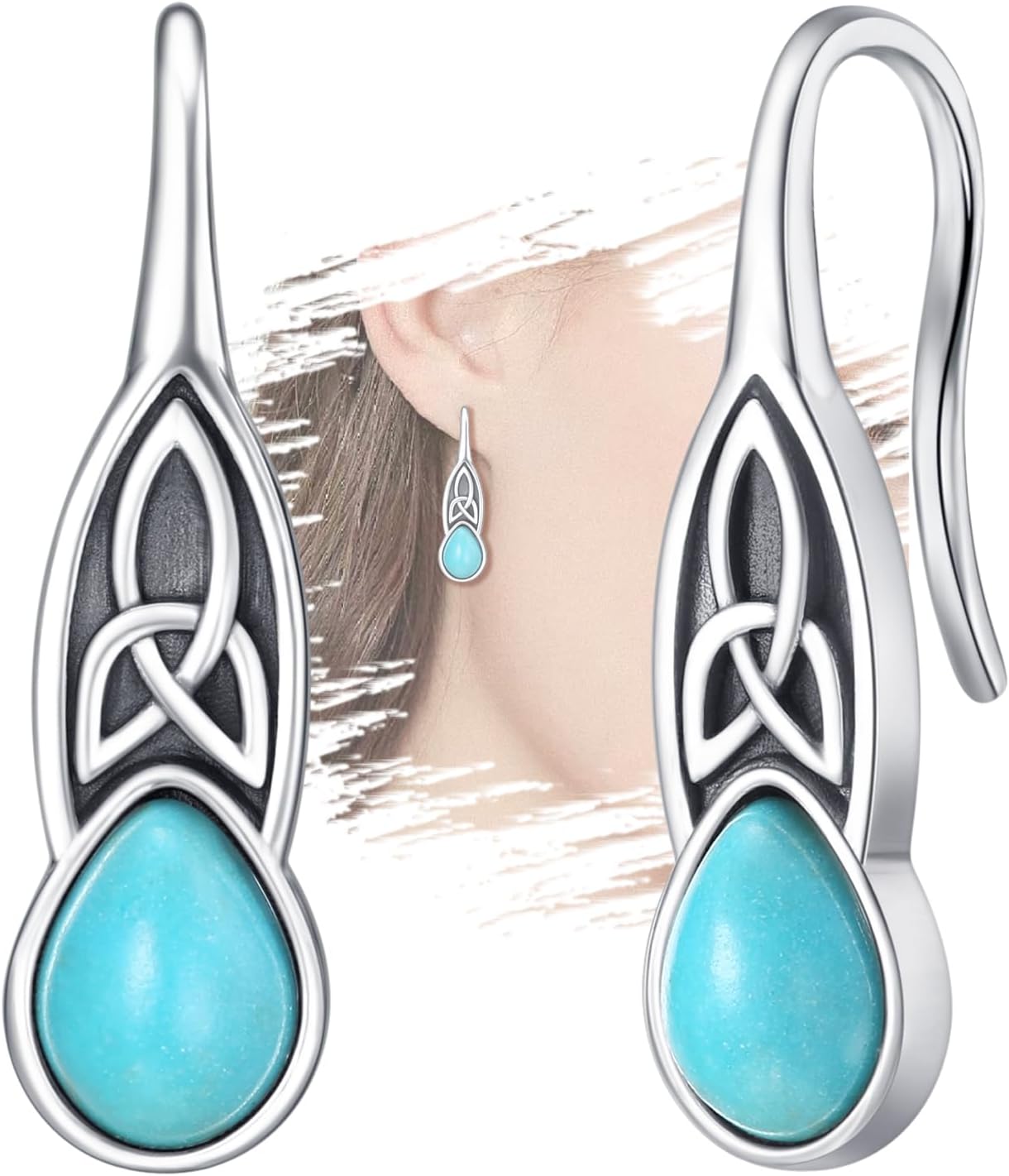 Leverback Earring for Women Girls Sterling Silver Dangle Drop Hoop Earrings Celtic Moonstone/Animal/Ankh Lever Back Hoops for Women Teens Birthday Anniversary Earrings Hypoallergenic