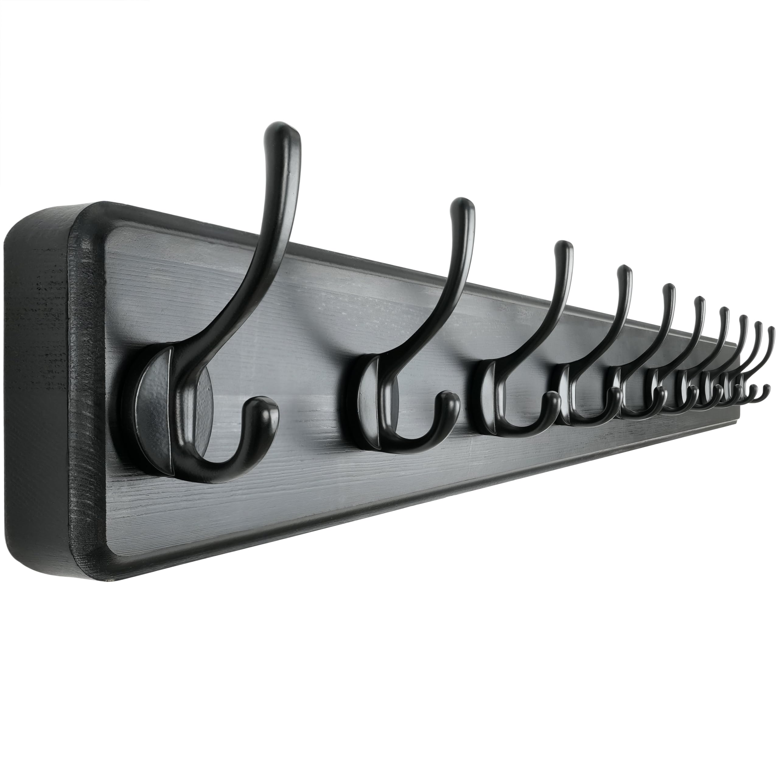 Dseap Black Coat Rack Wall: 97Cm Long, Patented, Heavy-Duty, 10-Double-Hooks Wooden Wall Mounted Coat Rack Coat Hanger Hook Rail For Winter Coats Hat Jacket Clothing,