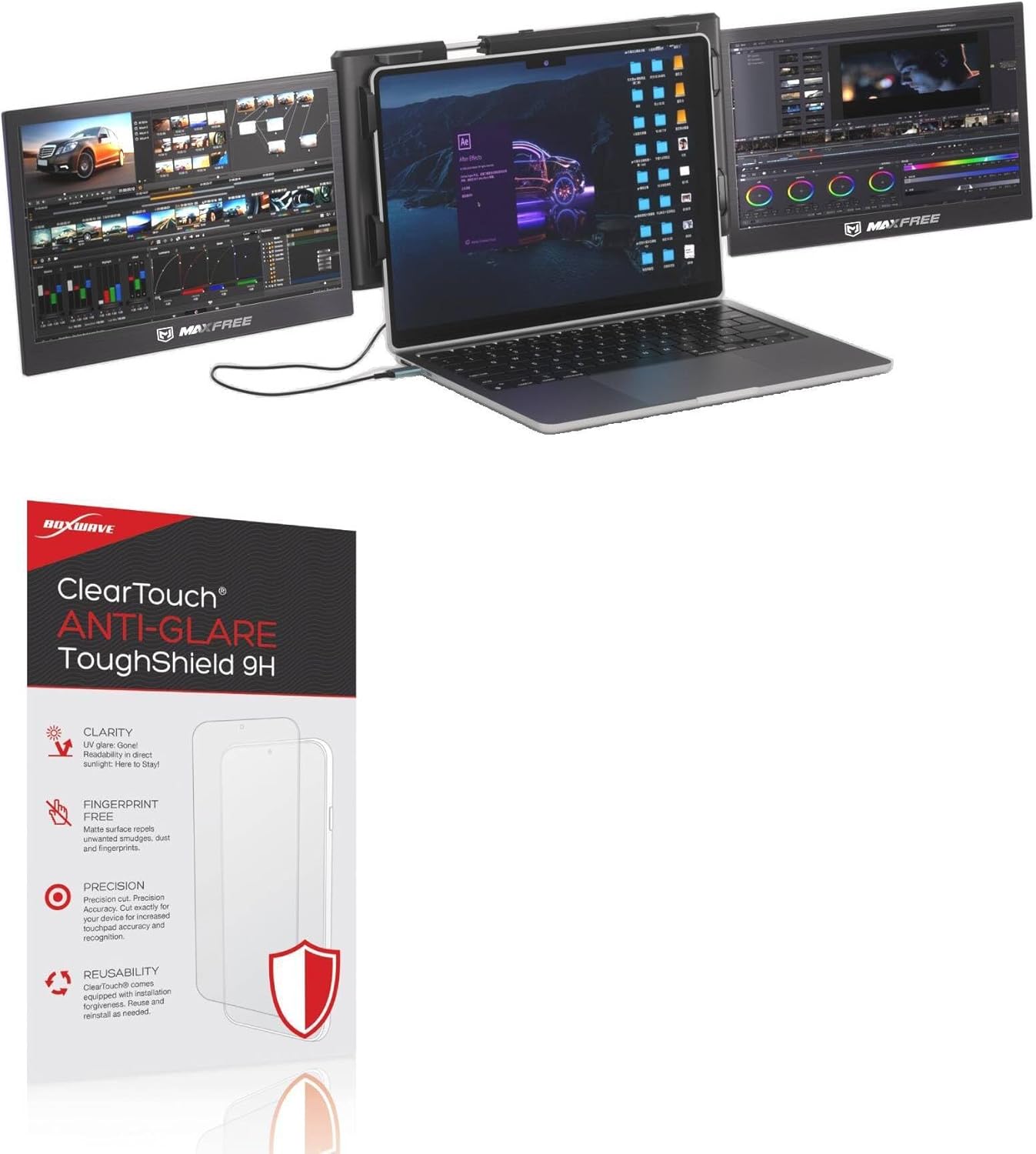 BoxWave Screen Protector Compatible With Maxfree T2 Laptop Screen Extender - ClearTouch Anti-Glare ToughShield 9H (2-Pack), Anti-Glare 9H Tough Flexible Film Screen Protector