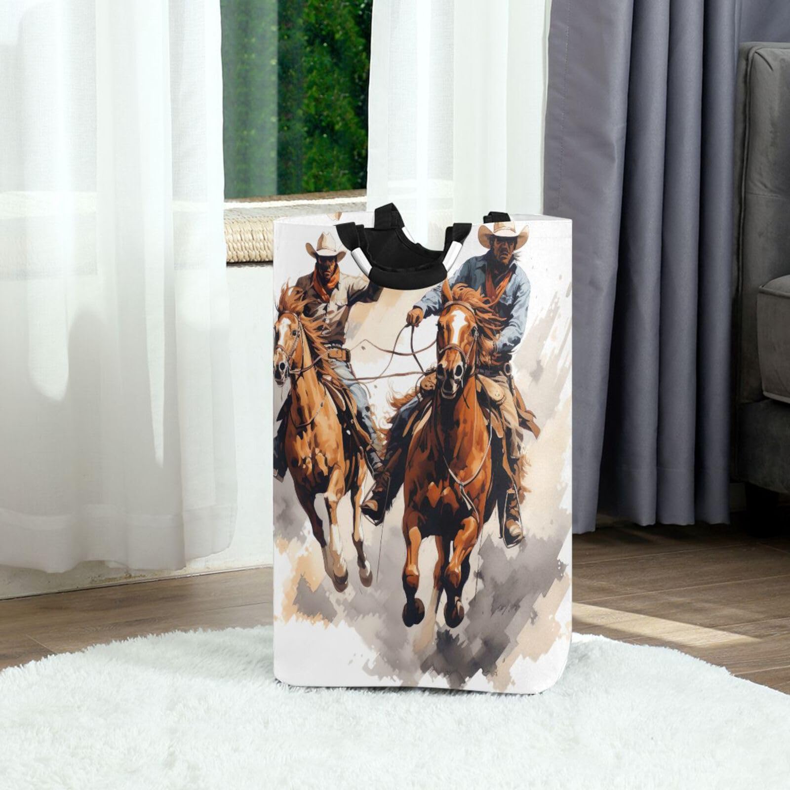 Jihqo Laundry Hamper Basket Western Cowboys Collapsible Nursery Storage Bin Waterproof Clothing Baskets for Home Bedroom Bathroom Washing Room