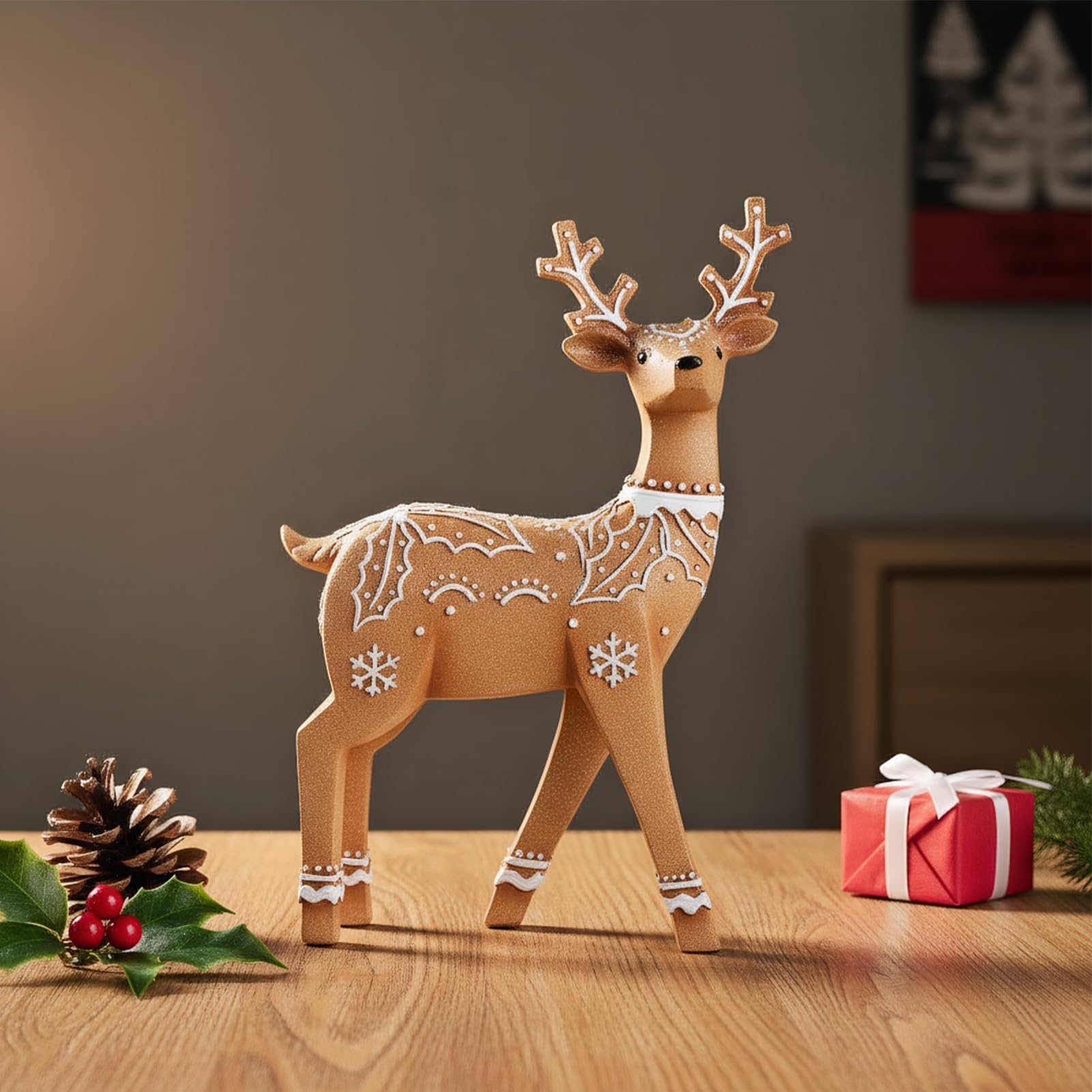 Weihnachts-Rentier – Elchskulptur aus Harz und Pailletten | Dekoration aus Harz von Weihnachtsrentier – für Wohnzimmer, Schlafzimmer, Regal, Zubehör für Foto Zuhause