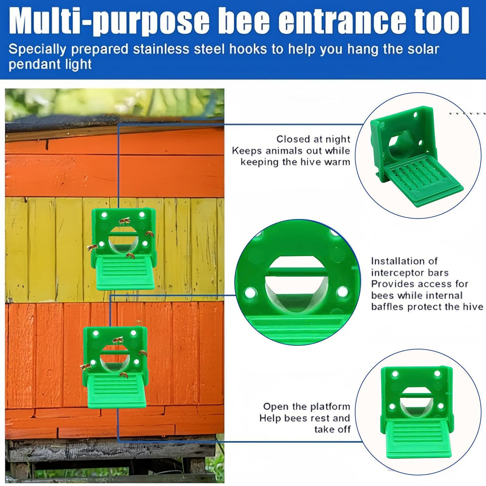 Bee Hive Entrance, Beekeeping Entrances Gate, 2,56 x 1,97 cala drzwi o wysokiej wytrzymałości, łatwe do zainstalowania, akcesoria redukcyjne do użytku na zewnątrz, podwórku, farmy i użytku w