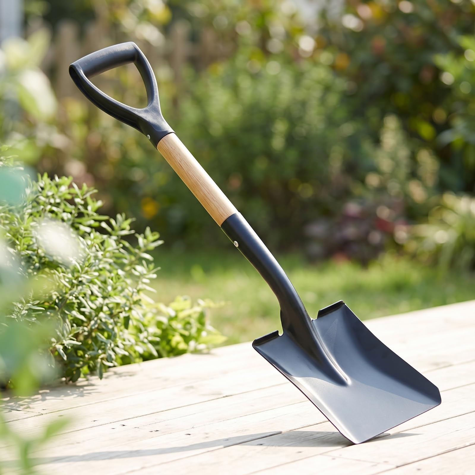 Pala de Jardinería Punta Fina Pala Herramienta Mango de Madera Acero Manganeso Templado con Cabeza Afilada para Excavación Profunda Empuñadura Cuerpo, 68CM, Square Head