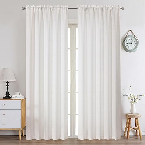 Miniatura 10 de Chyhomenyc Cortinas Rojas Navideñas de 84 Pulgadas de Largo Juego de 2 Paneles, Lino Sintético Texturizado Semi Filtrante de Luz Suave Aireado