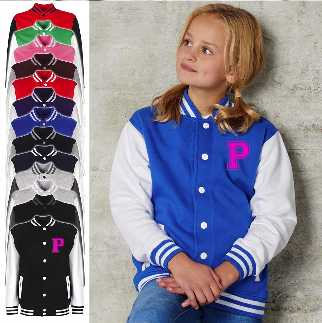 Personalisierte Kinder College Jacke | Jungen & Mädchen Baseball Jacke | Schwarz | XS