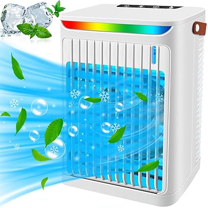 Portable Air Conditioners - Portable AC Mini Air Cooler with Handle,Personal Quiet Small Mobile Cooling Fan,USB Powered,2/4/6 H Timer, 5 Speeds,60 degreeAdjustment,for Office, Home, Room,Desk,Car - White