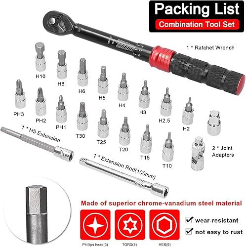 Miniatura 5 de Hancaner Juego de llaves de trinquete, 14 pulgadas 2-24N.m Juego de llaves de transmisión con 16 enchufes y barra de extensión para reparación
