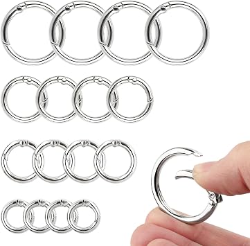 16Pcs Trigger Spring O Rings Key Chain Rings - Metal Round Carabiner Clip, Key Rings for Car Keys, Circle Spring Key Ring for Handbag Purse Dog Leashes, silver