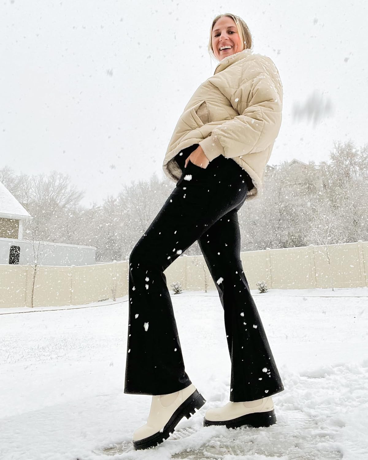 G4Free Fleece Lined Pants for Women Yoga Pants with Pockets Flare Leggings High Waisted Bootcut Dress Winter Work Slacks - Image 3