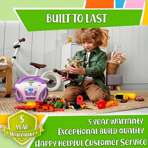 Miniatura 7 de Tunes Kids Boombox - Reproductor de CD para niños + radio FM + incluye baterías + radio morada - Reproductor de CD para niños con altavoces para