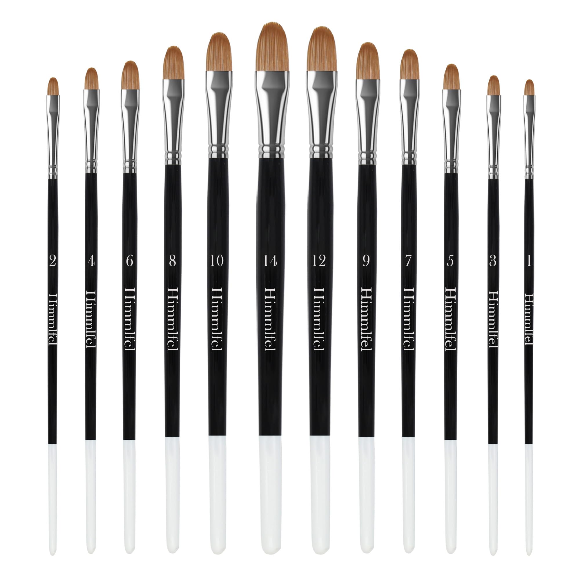 Himmlfel filbert paint brush set, 12 pcs filbert paint brushes for painting soft edges, leaves, clouds and more, for acrylic, watercolour, oil and gouache painting, brushes for artists and beginners