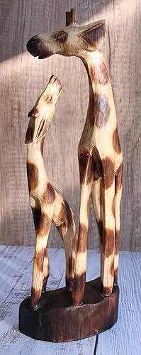 Miniatura 9 de Ebros Gift Balikraft - Figura decorativa de madera tallada a mano, hecha a mano, artesanos, safari, jirafa, madre y ternero, escultura de madera