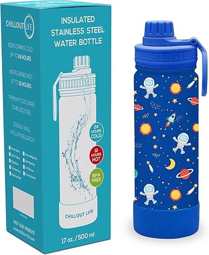 Miniatura 2 de CHILLOUT LIFE Botella de agua aislada de 17 onzas para niños para la escuela con tapa de boquilla a prueba de fugas y lindas pegatinas impermeables,