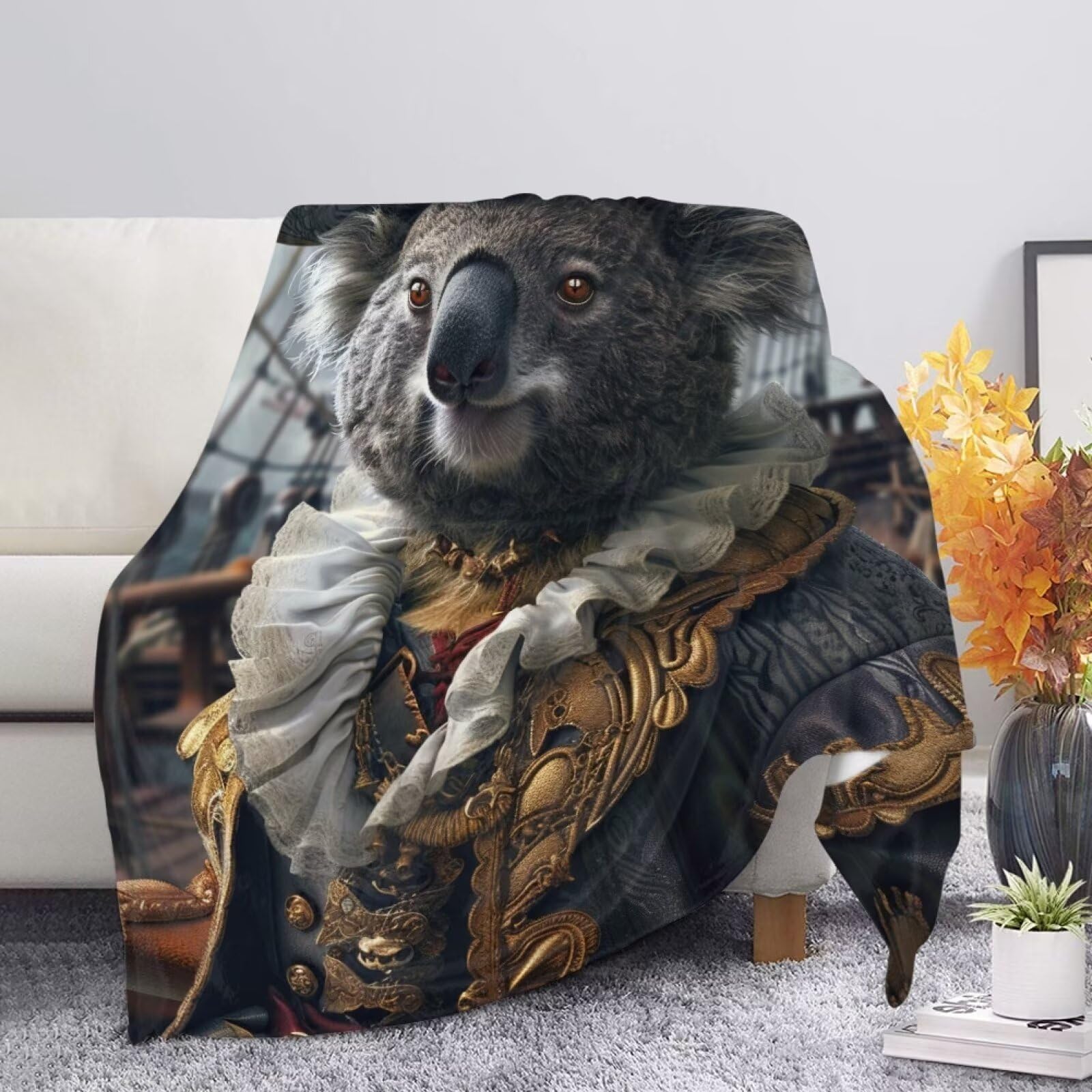 Allcute Funny Pirate Koala Throw Blanket for Couch Bed Cozy Black Soft Blankets for Women Spring Winter Fall Sofa Blanket Home Decor