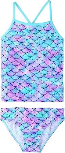 TFJH E Girls Tankini Swimsuits Rashguard Set 2-Pieces Strap Basic Beachwear Scal