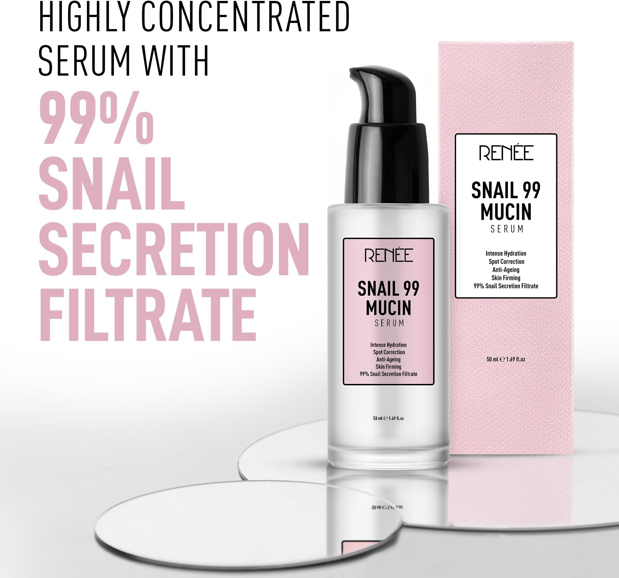RENEE Snail 99 Mucin Serum for Face - Contains 99% Snail Secretion Filtrate & Hyaluronic Acid - Intense Hydration, Blemishes, Wrinkles & Spot Correction, Anti Ageing, Skin Firming - All Skin Types