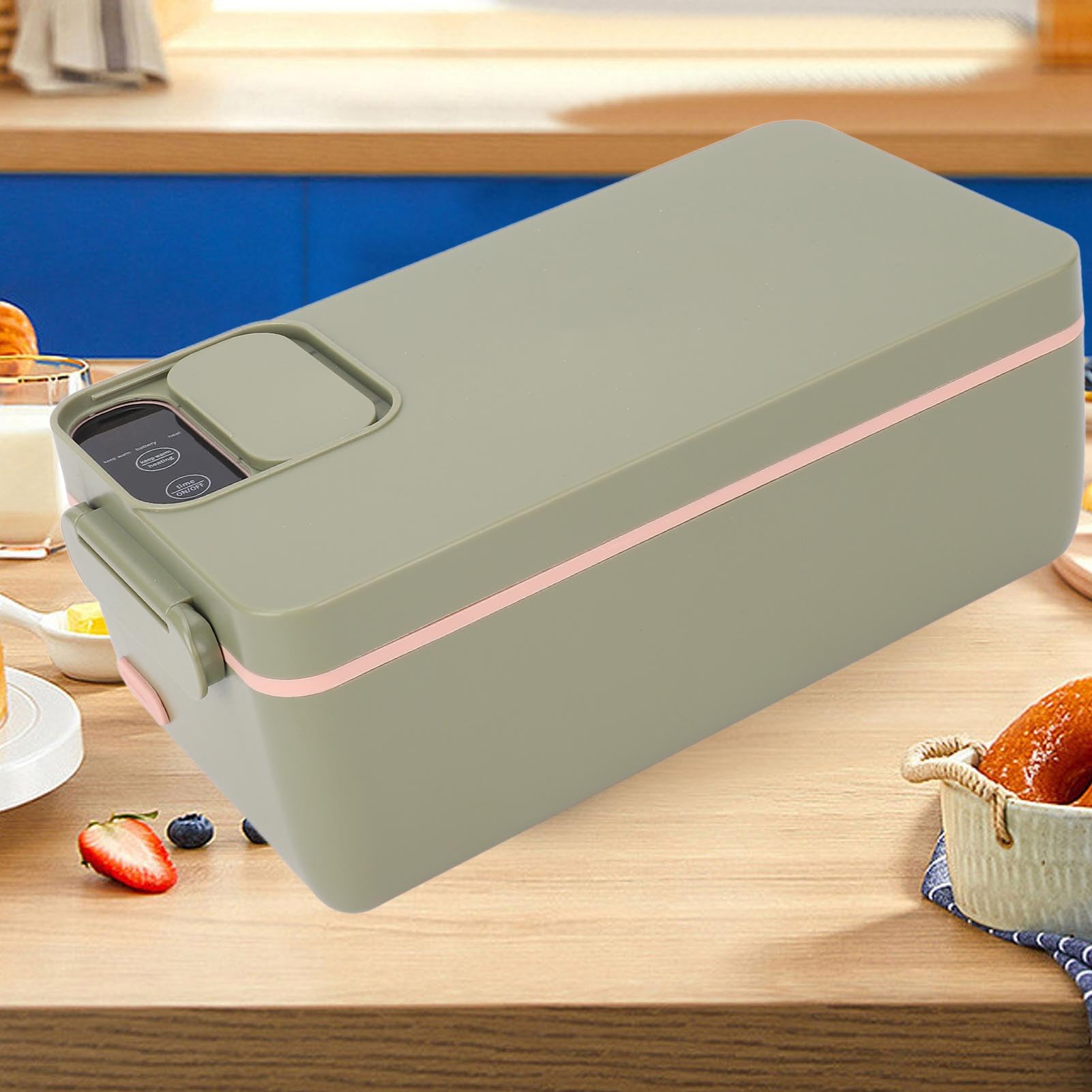 Portapranzo Elettrico Scaldavivande Portatile di Grande capacità da 1 Litro per Uso Ufficio Acciaio Inossidabile 304 (Verde)