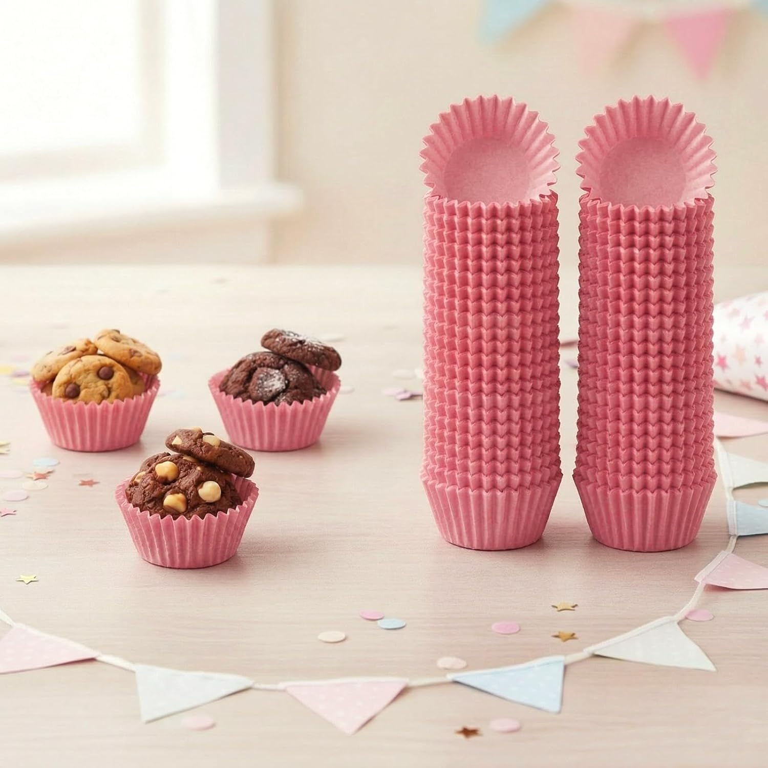 1000 Pcs Mini Cupcake Liners Baking Cups Paper Cupcake Small Muffin Liner Chocolate Dessert Cupcakes Wrapper Baking Cups for Cooking (Pink)