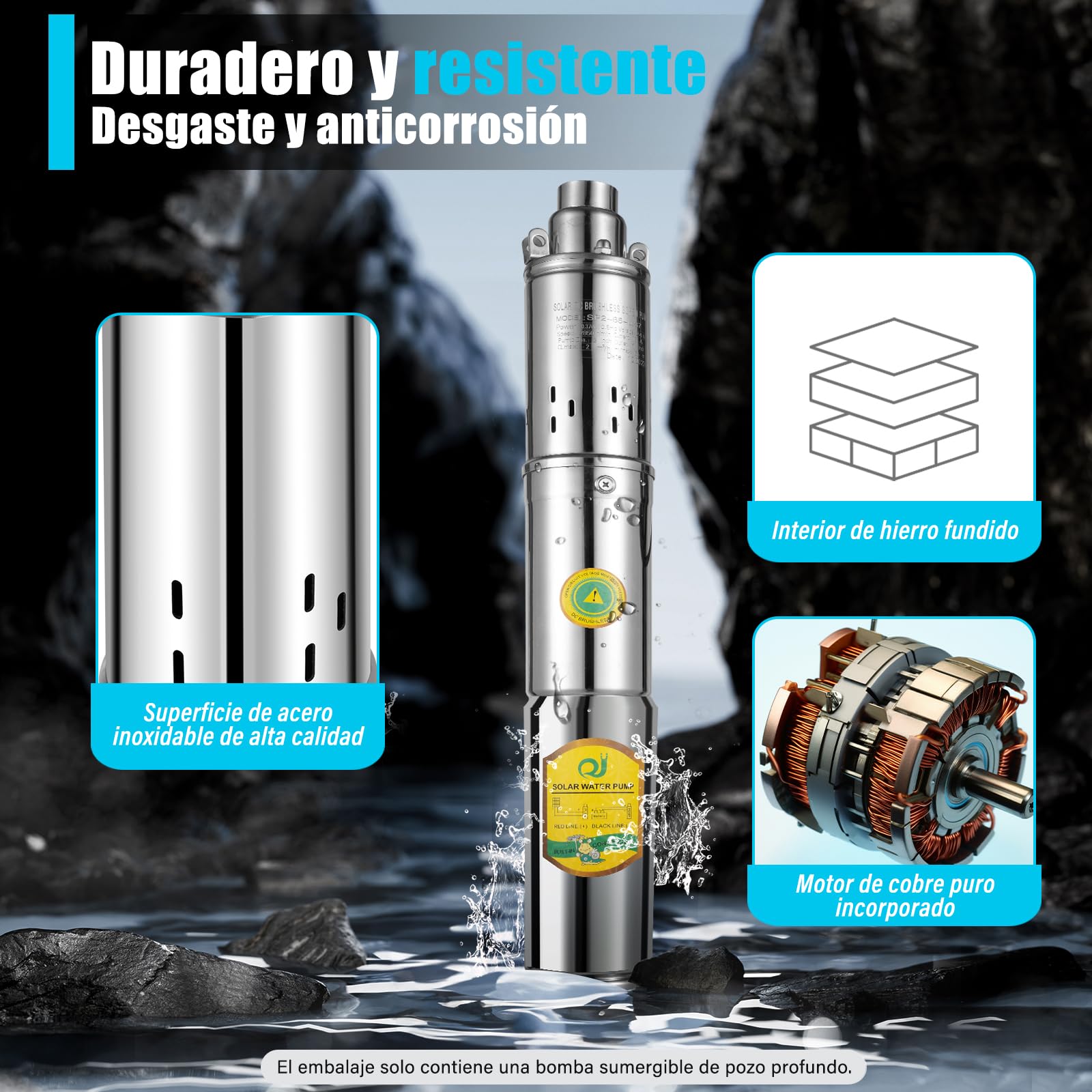 Pompa dell'acqua a energia solare, pompa sommersa per pozzi profondi, 12 V, 24 V, 48 V, pompa per pozzi ad immersione per industria, irrigazione, uso domestico (24 V, 370 W)