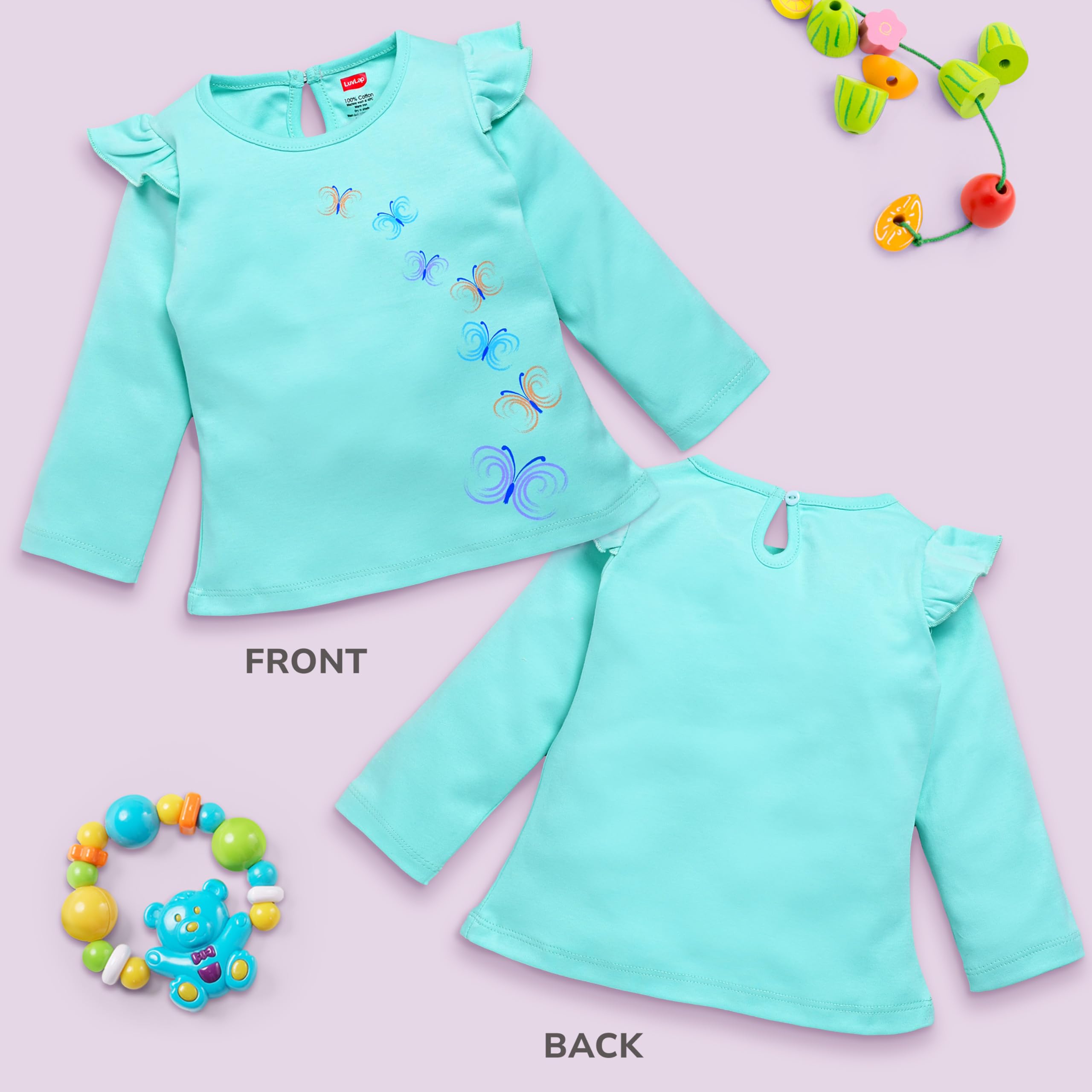 Luvlap Regular Fit F/S Girls Top (LLAMZGR0145_Multicilour 1 6 to 12 Months, Size L) - Image 2 thumbnail
