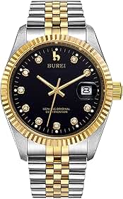 Relógio masculino luxuoso com mostrador de data e strass de cristal de safira Burei, gold black, standard size