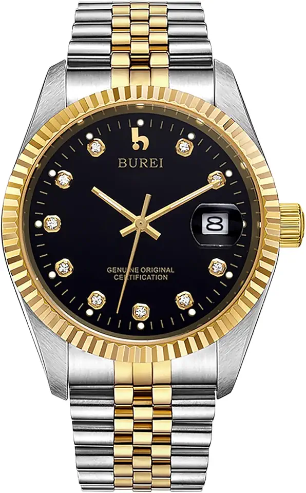 Relógio masculino luxuoso com mostrador de data e strass de cristal de safira Burei, gold black, standard size