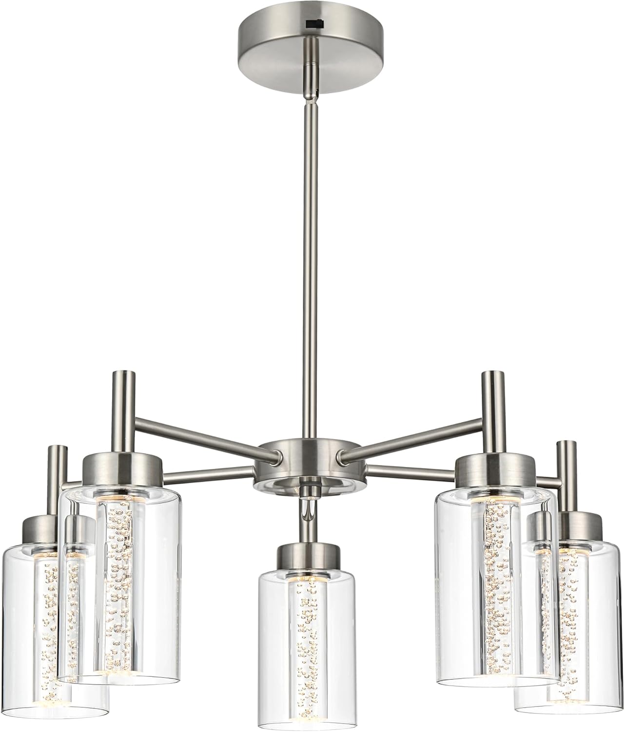 VINLUZ LED 5 Light Modern Chandeliers for Dining Room,Brushed Nickel Finish Hanging Lighting Fixture with Crystal Bubble Clear Glass Shade Kitchen Island for Hanging