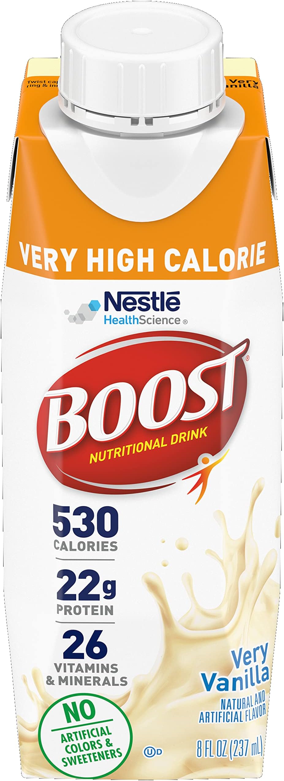 Very High Calorie Nutritional Drink Very Vanilla, Made with Natural Vanilla Flavor & No Artificial Flavors, Colors & Sweeteners, 8 FL OZ (Pack of 54)