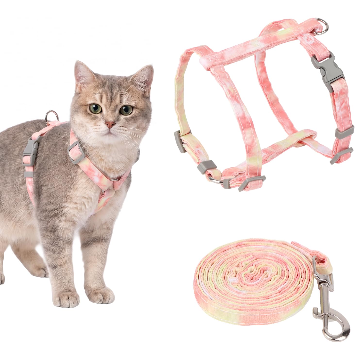 MOTIBACK H-Style Cat Harness and Lead Set, Adjustable & Lightweight Escape-Proof Kitten Harness for Small to Large Cats, Comfortable for Outdoor Walking (Warm Yellow, M)